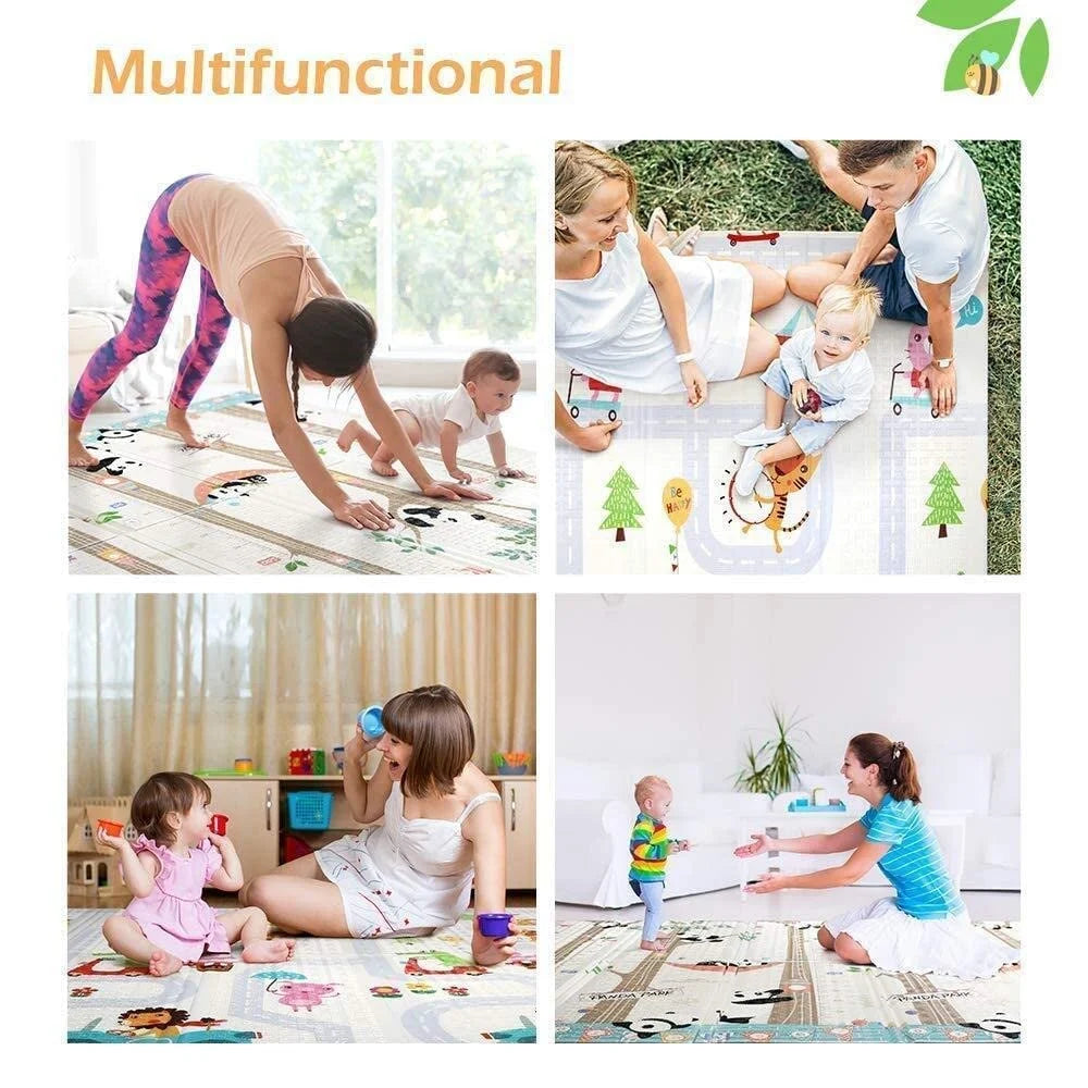 BabyPlaza extra large Reversible Play Mat, BPA Free Learning & Crawling Foldable Foam Mat (6.5x5 ft, 0.6cm Thickness) Multicolor