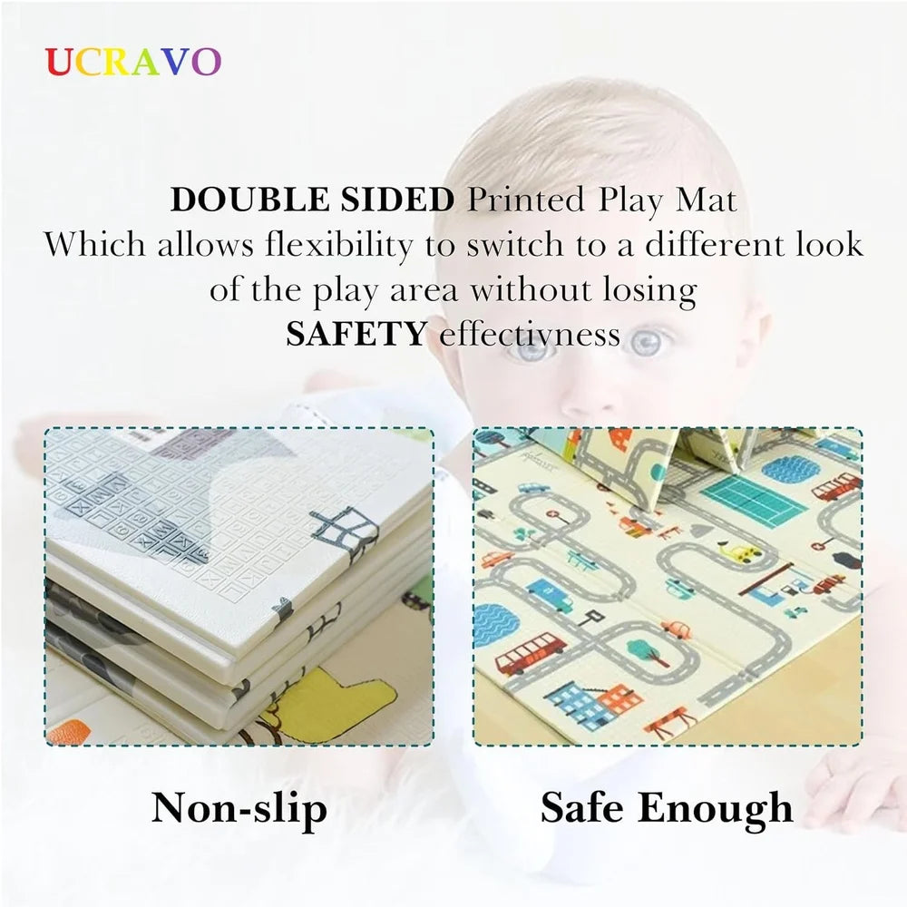 BabyPlaza extra large Reversible Play Mat, BPA Free Learning & Crawling Foldable Foam Mat (6.5x5 ft, 0.6cm Thickness) Multicolor