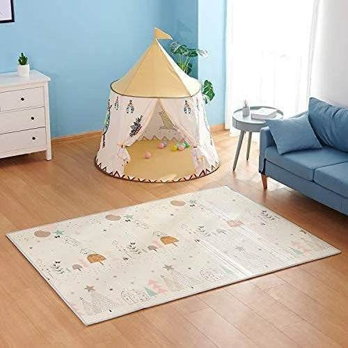BabyPlaza extra large Reversible Play Mat, BPA Free Learning & Crawling Foldable Foam Mat (6.5x5 ft, 0.6cm Thickness) Multicolor