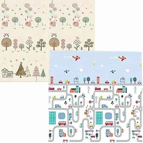 BabyPlaza extra large Reversible Play Mat, BPA Free Learning & Crawling Foldable Foam Mat (6.5x5 ft, 0.6cm Thickness) Multicolor
