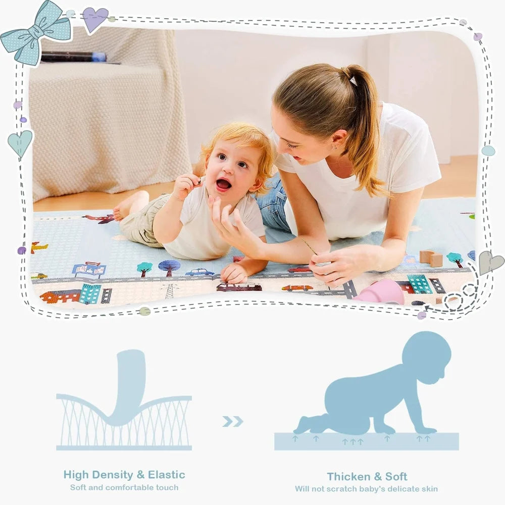 BabyPlaza extra large Reversible Play Mat, BPA Free Learning & Crawling Foldable Foam Mat (6.5x5 ft, 0.6cm Thickness) Multicolor