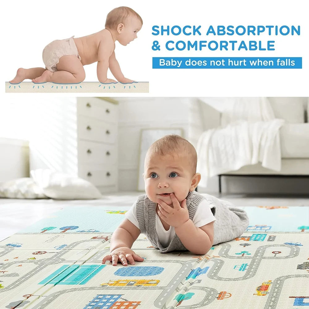 BabyPlaza extra large Reversible Play Mat, BPA Free Learning & Crawling Foldable Foam Mat (6.5x5 ft, 0.6cm Thickness) Multicolor