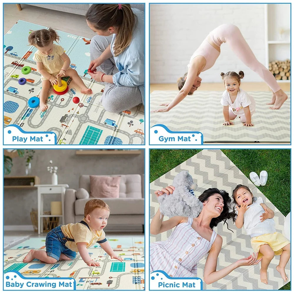 BabyPlaza extra large Reversible Play Mat, BPA Free Learning & Crawling Foldable Foam Mat (6.5x5 ft, 0.6cm Thickness) Multicolor