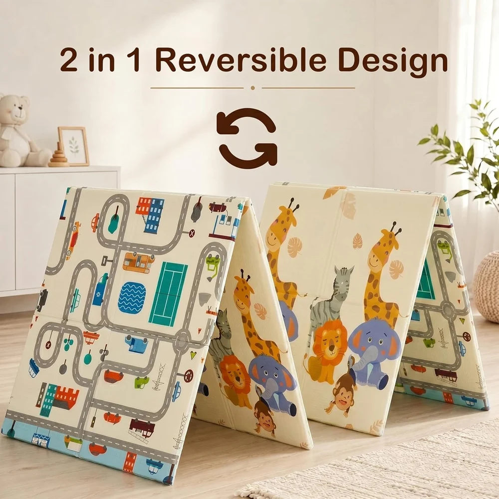 BabyPlaza extra large Reversible Play Mat, BPA Free Learning & Crawling Foldable Foam Mat (6.5x5 ft, 0.6cm Thickness) Multicolor