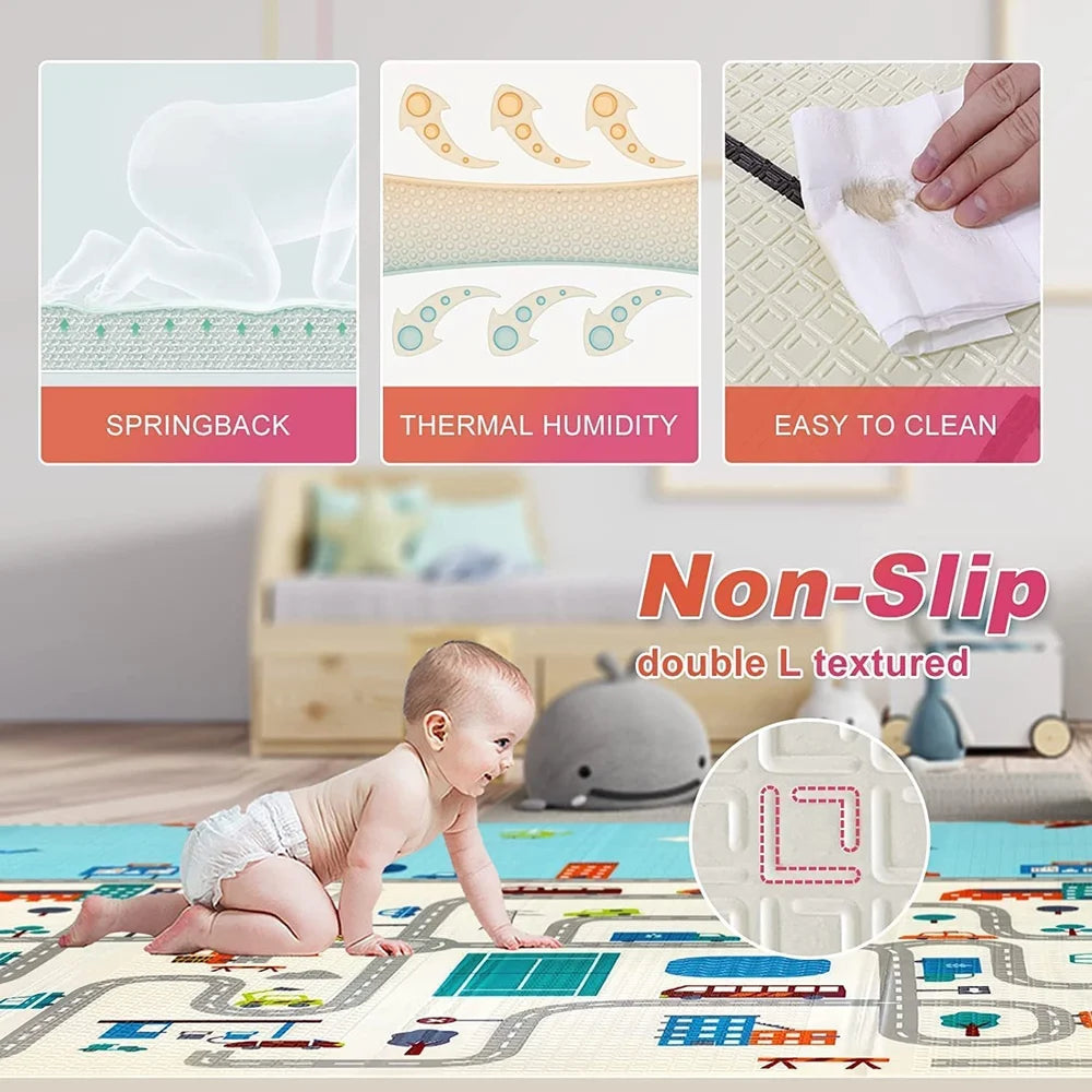 BabyPlaza extra large Reversible Play Mat, BPA Free Learning & Crawling Foldable Foam Mat (6.5x5 ft, 0.6cm Thickness) Multicolor