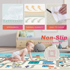 BabyPlaza extra large Reversible Play Mat, BPA Free Learning & Crawling Foldable Foam Mat (6.5x5 ft, 0.6cm Thickness) Multicolor