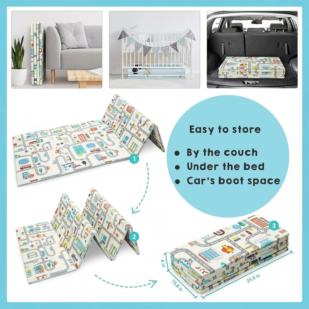 BabyPlaza extra large Reversible Play Mat, BPA Free Learning & Crawling Foldable Foam Mat (6.5x5 ft, 0.6cm Thickness) Multicolor