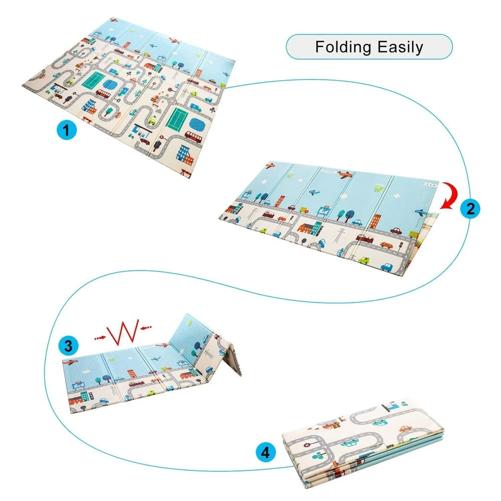BabyPlaza extra large Reversible Play Mat, BPA Free Learning & Crawling Foldable Foam Mat (6.5x5 ft, 0.6cm Thickness) Multicolor