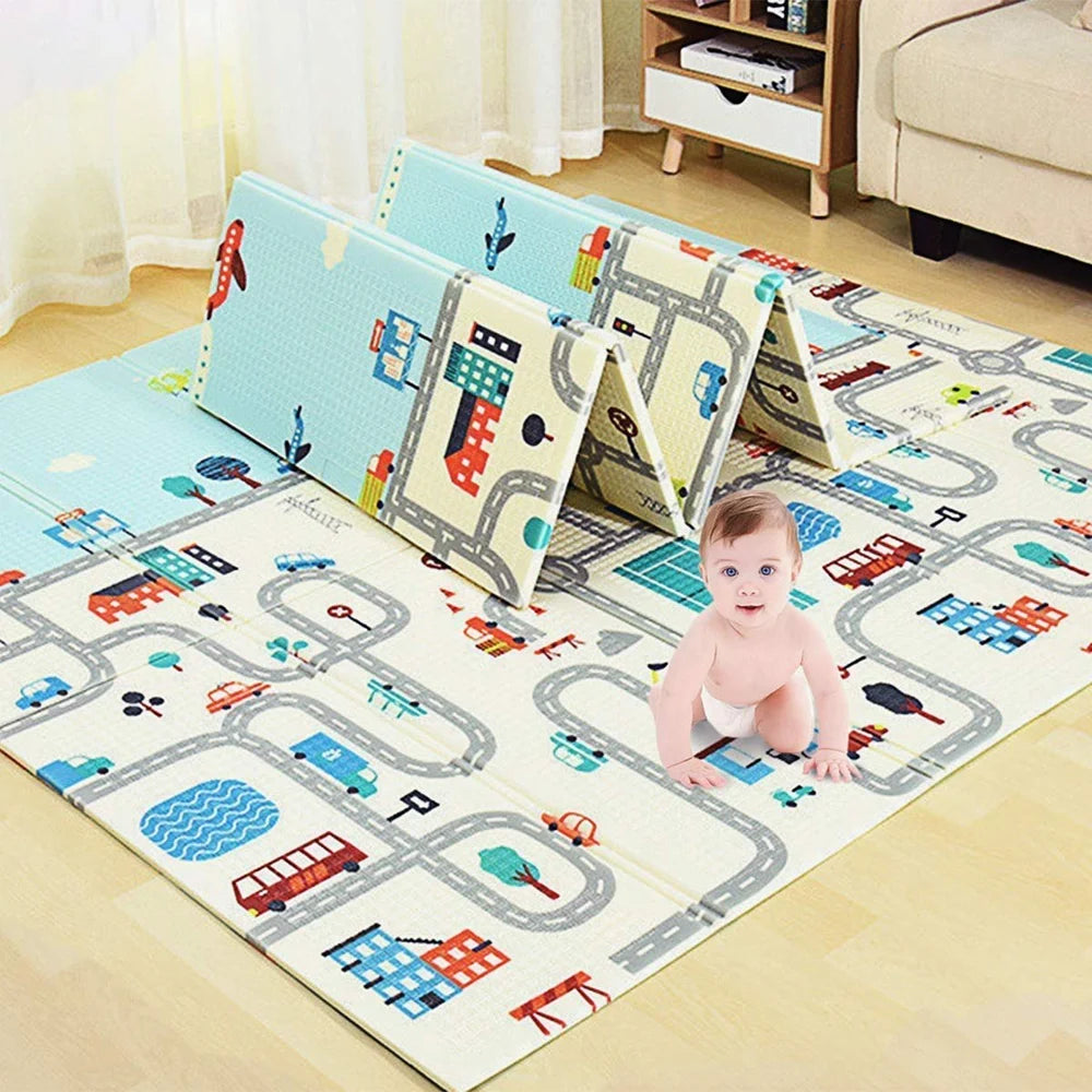 BabyPlaza extra large Reversible Play Mat, BPA Free Learning & Crawling Foldable Foam Mat (6.5x5 ft, 0.6cm Thickness) Multicolor